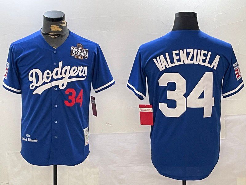 Men Los Angeles Dodgers #34 Valenzuela Blue Throwback Game 2024 Nike MLB Jersey style 11206